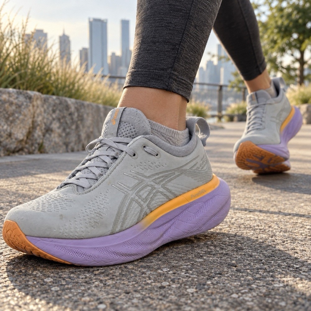 ASICS Gel-Nimbus 25 Womens Size 8 Running Shoes Grey Purple Orange 1012B356